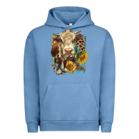 Pigment Pebble Blue Hereford heifer with sunflower and leopard Urban Hoodie - LillyAllenDesigns