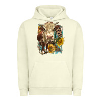 Pigment Pistachio Hereford heifer with sunflower and leopard Urban Hoodie - LillyAllenDesigns