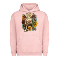 Pigment Salmon Hereford heifer with sunflower and leopard Urban Hoodie - LillyAllenDesigns
