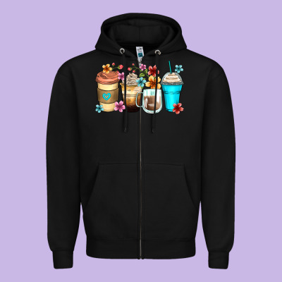 Flowers With Coffee Zipper Hoodie Designed By Zillion Design Studio