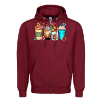 Burgundy flowers with coffee Zipper Hoodie - Zillion Design Studio
