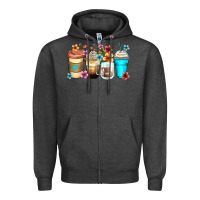 Charcoal Heather flowers with coffee Zipper Hoodie - Zillion Design Studio