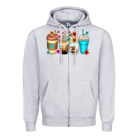 Heather Grey flowers with coffee Zipper Hoodie - Zillion Design Studio