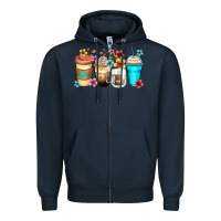 Navy flowers with coffee Zipper Hoodie - Zillion Design Studio