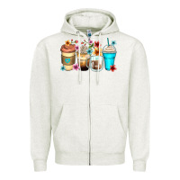 Oatmeal Heather flowers with coffee Zipper Hoodie - Zillion Design Studio