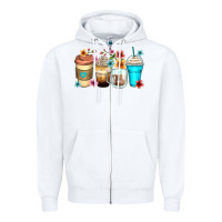 White flowers with coffee Zipper Hoodie - Zillion Design Studio