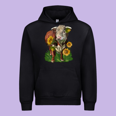 Hereford Bull With Sunflowers Urban Hoodie Designed By Lillyallendesigns