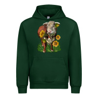 Forest Green hereford bull with sunflowers Urban Hoodie - LillyAllenDesigns