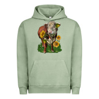 Pigment Oil Green hereford bull with sunflowers Urban Hoodie - LillyAllenDesigns
