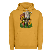 Pigment Peanut Butter hereford bull with sunflowers Urban Hoodie - LillyAllenDesigns