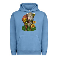 Pigment Pebble Blue hereford bull with sunflowers Urban Hoodie - LillyAllenDesigns