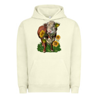 Pigment Pistachio hereford bull with sunflowers Urban Hoodie - LillyAllenDesigns