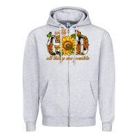 Heather Grey With god all things are possible with sunflower Zipper Hoodie - texasbilliewilder