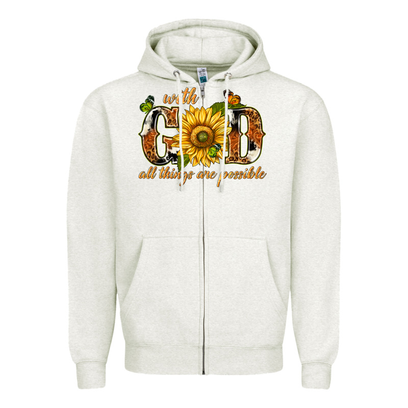 With God All Things Are Possible With Sunflower Zipper Hoodie by texasbilliewilder | Teevron