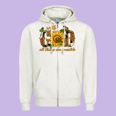 With God All Things Are Possible With Sunflower Zipper Hoodie Designed By Texasbilliewilder