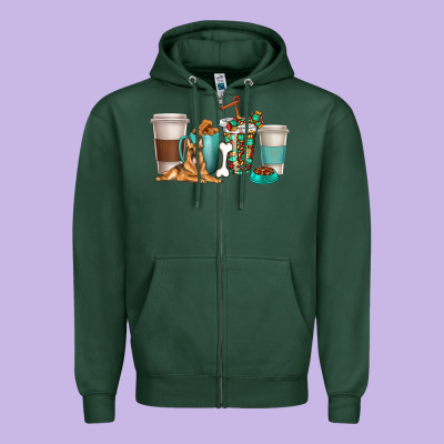 German Shepherd Dog Coffee Cups Zipper Hoodie Designed By Texasbilliewilder