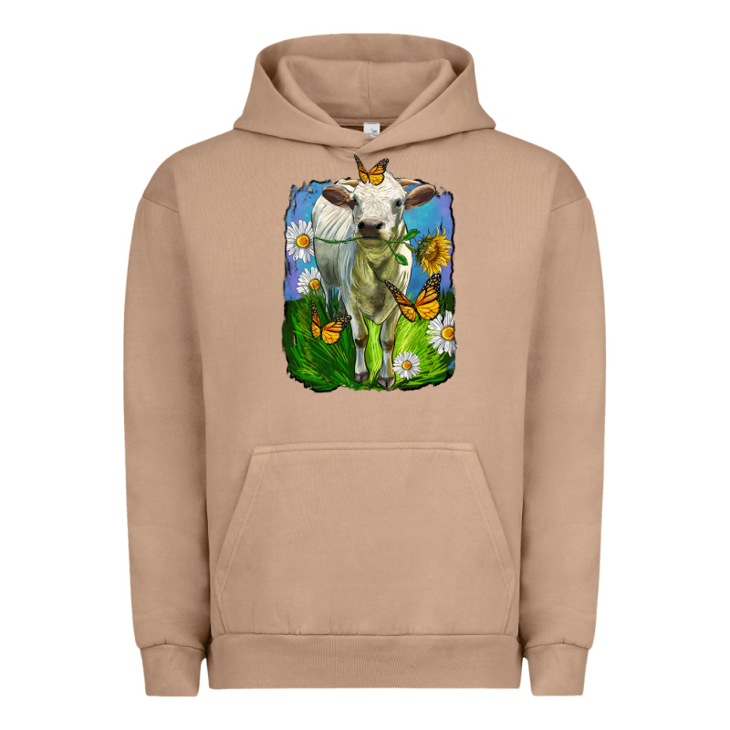 Charolais Heifer With Sunflower And Daisies Urban Hoodie by LillyAllenDesigns | Teevron