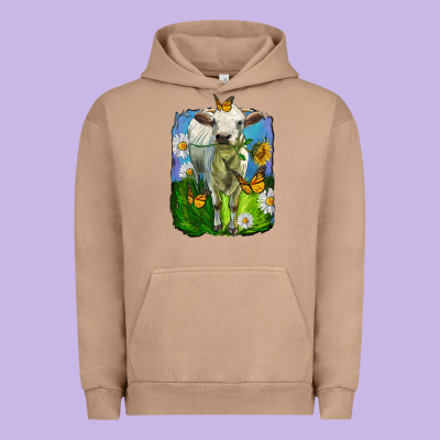 Charolais Heifer With Sunflower And Daisies Urban Hoodie Designed By Lillyallendesigns