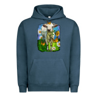 Pigment Midnight Navy charolais heifer with sunflower and daisies Urban Hoodie - LillyAllenDesigns