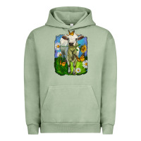 Pigment Oil Green charolais heifer with sunflower and daisies Urban Hoodie - LillyAllenDesigns