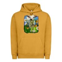 Pigment Peanut Butter charolais heifer with sunflower and daisies Urban Hoodie - LillyAllenDesigns