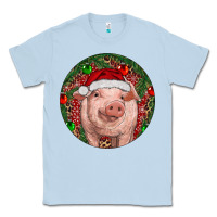 Dusty Blue Pig Christmas Classic Tee - RanaPortraitStore