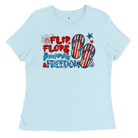 Baby Blue flip flops fireworks & freedom Ladies Tee - BarkalooDesign