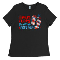 Black flip flops fireworks & freedom Ladies Tee - BarkalooDesign