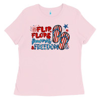 Bubblegum Pink flip flops fireworks & freedom Ladies Tee - BarkalooDesign