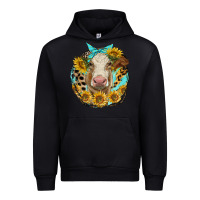 Black simmental heifer with sunflowers and leopard Urban Hoodie - LillyAllenDesigns
