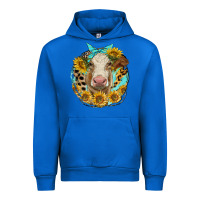 Cobalt simmental heifer with sunflowers and leopard Urban Hoodie - LillyAllenDesigns