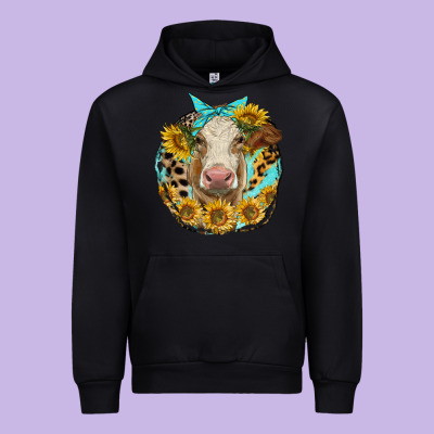 Simmental Heifer With Sunflowers And Leopard Urban Hoodie Designed By Lillyallendesigns
