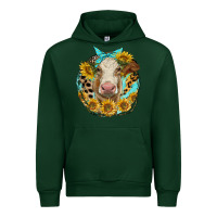 Forest Green simmental heifer with sunflowers and leopard Urban Hoodie - LillyAllenDesigns