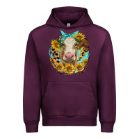 Mauve Wine simmental heifer with sunflowers and leopard Urban Hoodie - LillyAllenDesigns