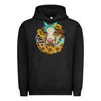 Pigment Black simmental heifer with sunflowers and leopard Urban Hoodie - LillyAllenDesigns