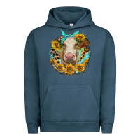 Pigment Midnight Navy simmental heifer with sunflowers and leopard Urban Hoodie - LillyAllenDesigns