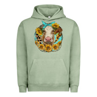 Pigment Oil Green simmental heifer with sunflowers and leopard Urban Hoodie - LillyAllenDesigns