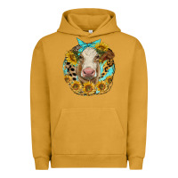 Pigment Peanut Butter simmental heifer with sunflowers and leopard Urban Hoodie - LillyAllenDesigns