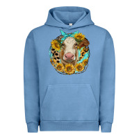 Pigment Pebble Blue simmental heifer with sunflowers and leopard Urban Hoodie - LillyAllenDesigns