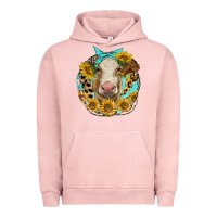 Pigment Salmon simmental heifer with sunflowers and leopard Urban Hoodie - LillyAllenDesigns