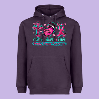 Faith Hope Cure Breast Cancer Awareness Heavyweight Hoodie Designed By Texasbilliewilder