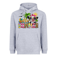 Heather Grey hello summer cow Heavyweight Hoodie - Zillion Design Studio