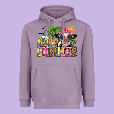 Hello Summer Cow Heavyweight Hoodie Designed By Zillion Design Studio