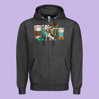 Beagle Dog Coffee Cups Zipper Hoodie Designed By Texasbilliewilder