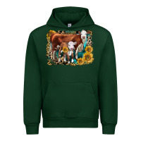 Forest Green Hereford Cow and Hereford Calf With Leopard Urban Hoodie - LillyAllenDesigns