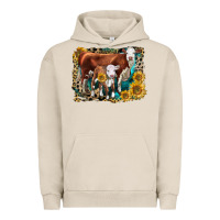 Pigment French Oak Hereford Cow and Hereford Calf With Leopard Urban Hoodie - LillyAllenDesigns