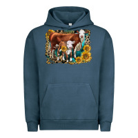 Pigment Midnight Navy Hereford Cow and Hereford Calf With Leopard Urban Hoodie - LillyAllenDesigns