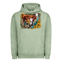 Pigment Oil Green Hereford Cow and Hereford Calf With Leopard Urban Hoodie - LillyAllenDesigns