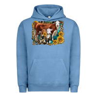 Pigment Pebble Blue Hereford Cow and Hereford Calf With Leopard Urban Hoodie - LillyAllenDesigns