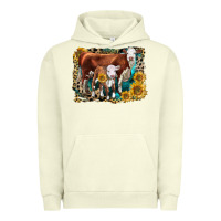 Pigment Pistachio Hereford Cow and Hereford Calf With Leopard Urban Hoodie - LillyAllenDesigns